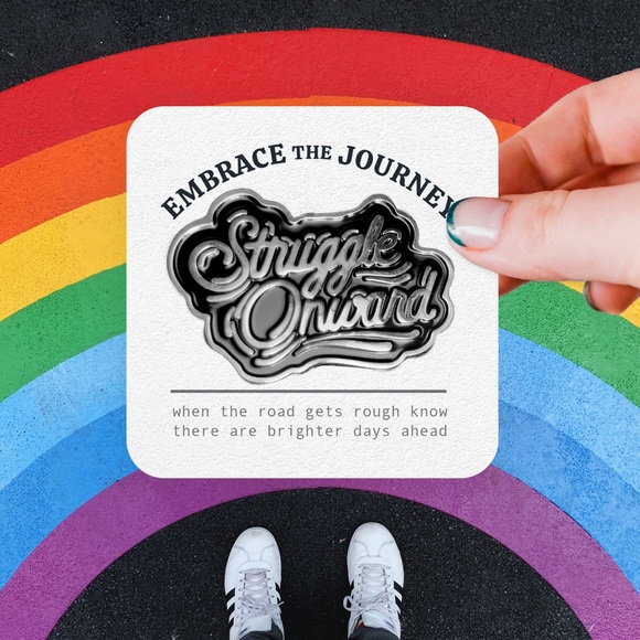 NWT Silver or Bronze Metal Enamel Blue or Black Lapel Pin Struggle Onward Type - Picture 2 of 3